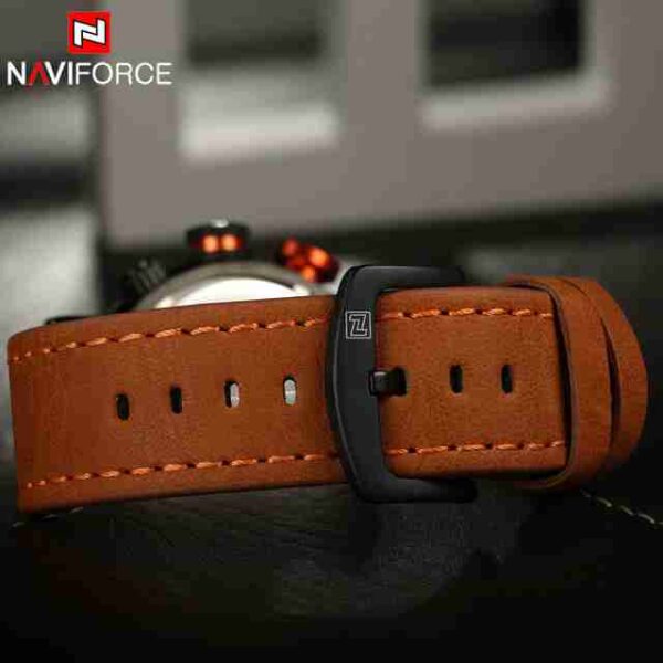 NAVYFORCE Dual Time Orange Leather Strap Wrist Watch - Image 5