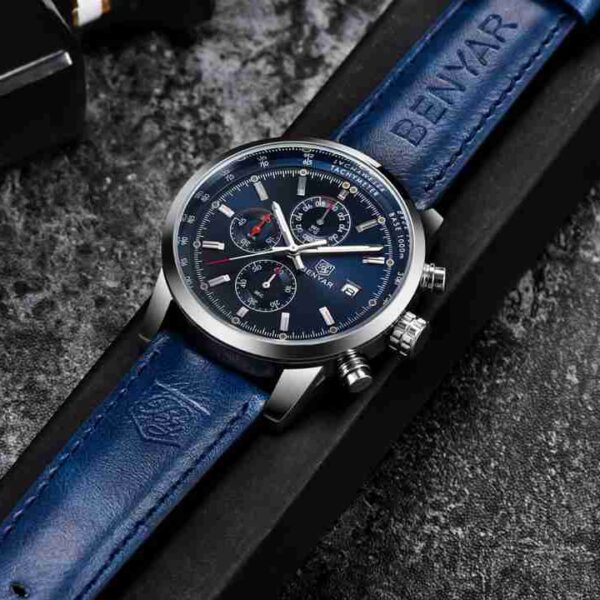 Benyar Stylish Blue Leather Chronograph Wrist Watch - Image 2