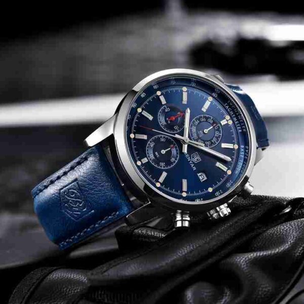 Benyar Stylish Blue Leather Chronograph Wrist Watch - Image 3