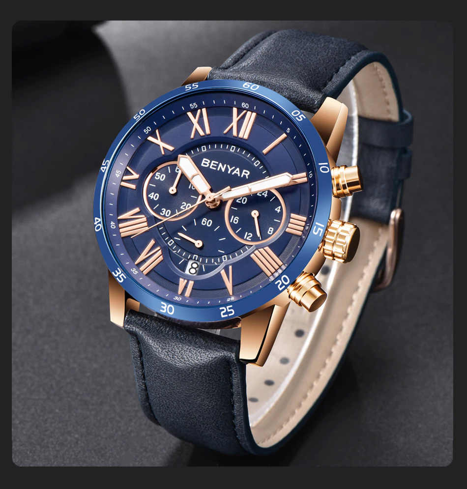 Benyar BY-5139M blue chronograph dial water proof mens watch