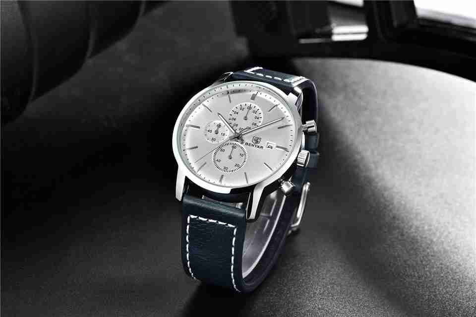Benyar BY-5146M silver chronograph dial men's wrist watch