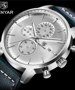 Benyar BY-5146M Silver Dial Blue Leather Strap Men’s Watch - Image 2