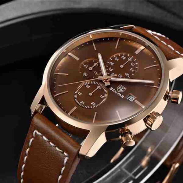 Benyar BY-5146M Stylish Men's Watch In Brown Leather Strap - Image 3