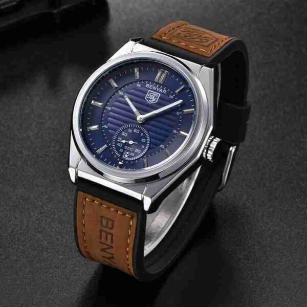 Benyar Stylish Blue Dial Silicon Belt Chronograph Wrist Watch - Image 4