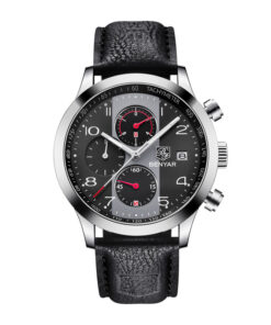 Benyar BY-5133M black leather strap and black chronograph dial men's dress watch