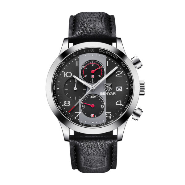 Benyar BY-5133M black leather strap and black chronograph dial men's dress watch