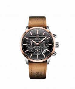Benyar Chronograph Date Black Brown Leather Watch
