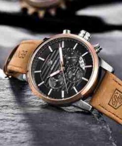 Benyar Chronograph Date Black Brown Leather Watch - Image 2