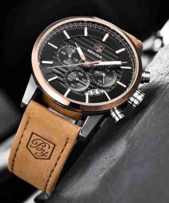 Benyar Chronograph Date Black Brown Leather Watch - Image 3