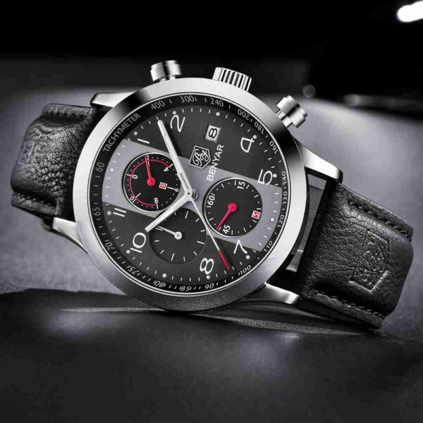Benyar BY-5133M Black Leather Strap Men’s Casual Wrist Watch - Image 2