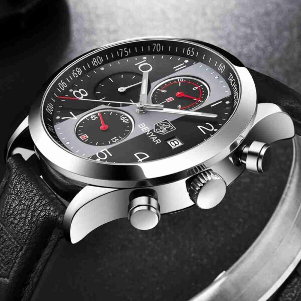 Benyar BY-5133M Black Leather Strap Men’s Casual Wrist Watch - Image 5