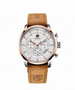 Benyar Camel Leather Stylish Chronograph Wrist Watch
