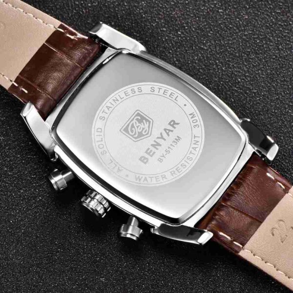Benyar Leather Sqaure Dial Chronograph Wrist Watch - Image 5