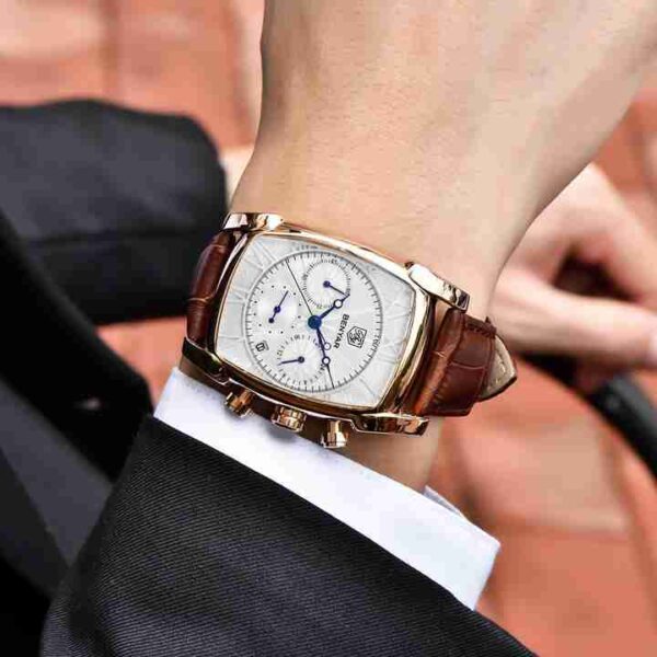 Benyar Square Shape Golden Chronograph Wrist Watch - Image 3