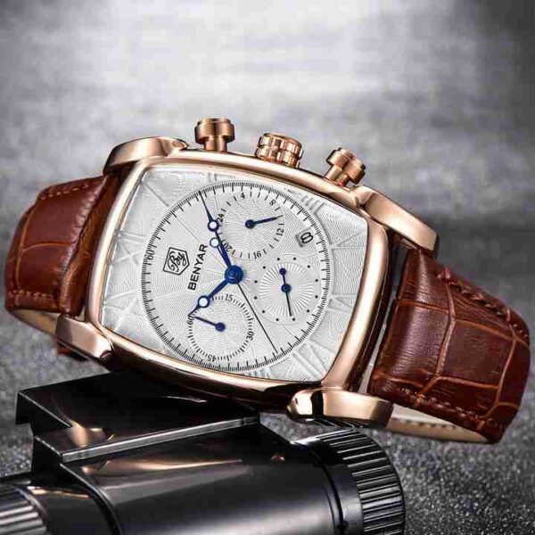 Benyar Square Shape Golden Chronograph Wrist Watch - Image 4