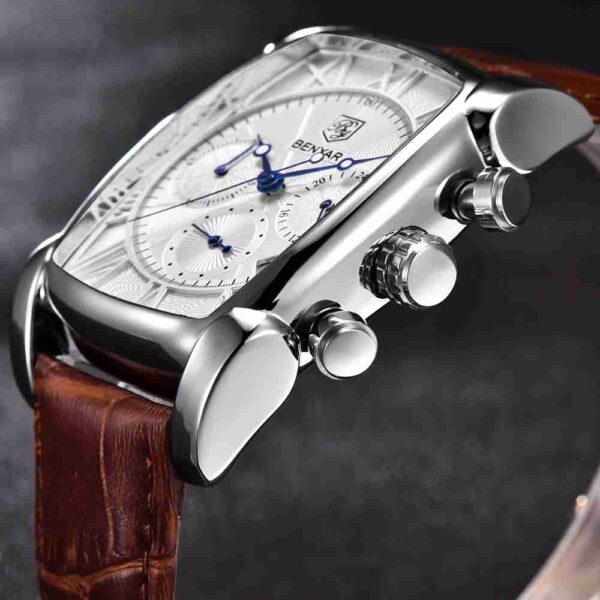 Benyar Leather Sqaure Dial Chronograph Wrist Watch - Image 2