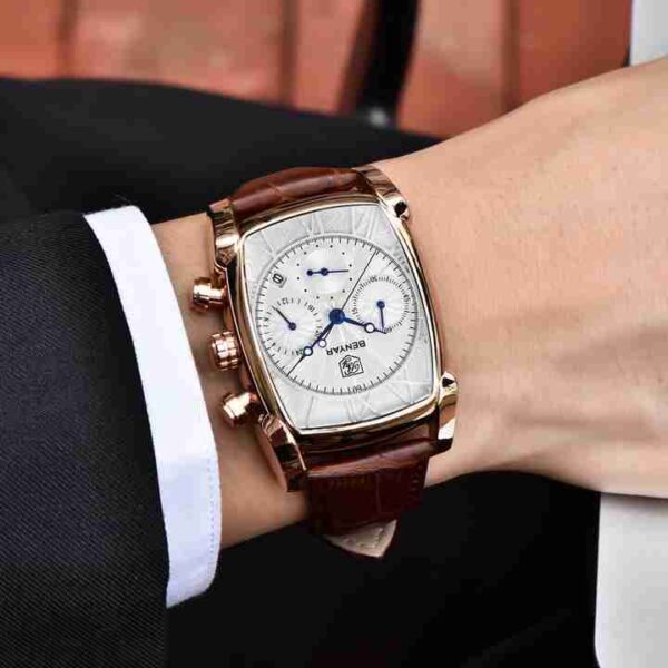Benyar Square Shape Golden Chronograph Wrist Watch - Image 5