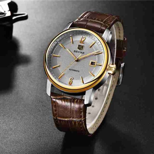 Benyar Automatic Brown Leather Executive Wrist Watch - Image 3