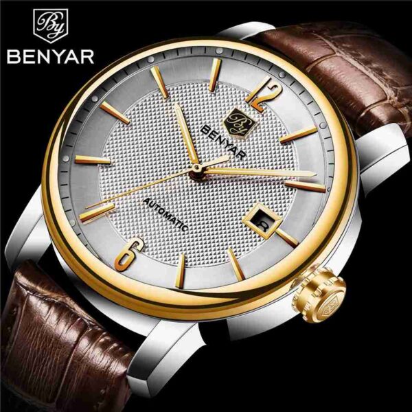 Benyar Automatic Brown Leather Executive Wrist Watch - Image 2