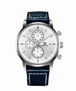 Benyar BY-5146M silver chronograph dial and blue leather strap men's watch