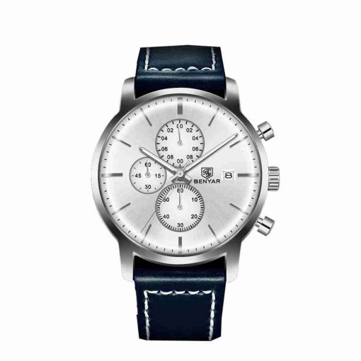 Benyar BY-5146M silver chronograph dial and blue leather strap men's watch