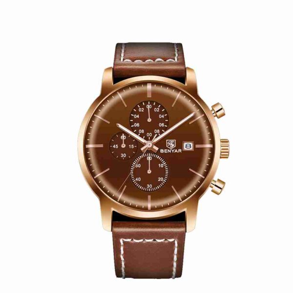 Benyar BY-5146M brown leather strap high hardness glass men's dress watch