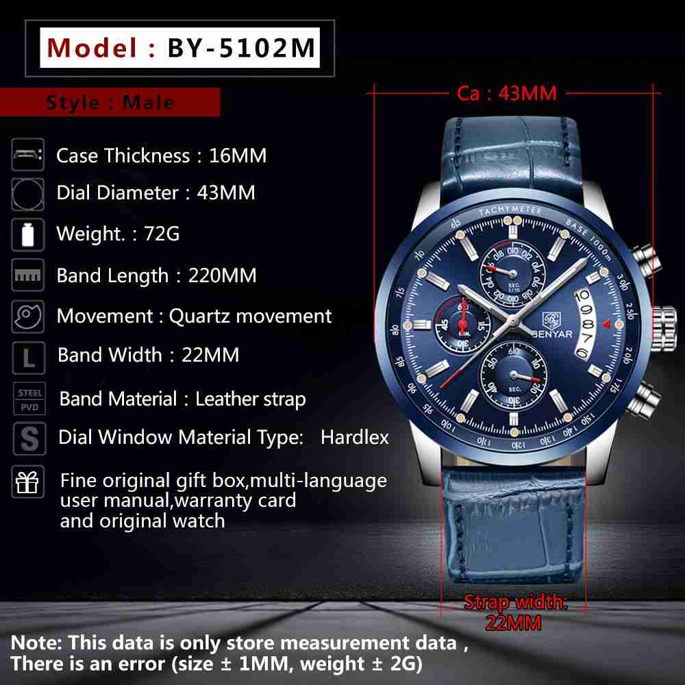 Benyar Blue Exclusive Date Chronograph Wrist Watch - WatchCentre.PK