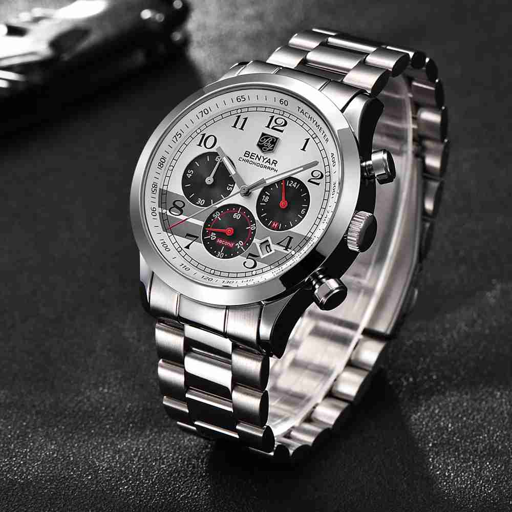 Benyar BY-5133M white chronograph dial men's dress watch 