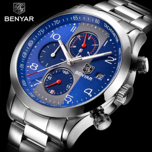 Benyar BY-5133M Simple Blue Chronograph Dial Men’s Watch - Image 2