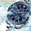 benyar by-5140m blue chronograph dial silver stainless steel mens wrist watch