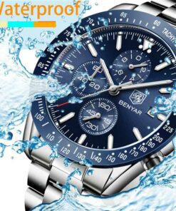 benyar by-5140m blue chronograph dial silver stainless steel mens wrist watch