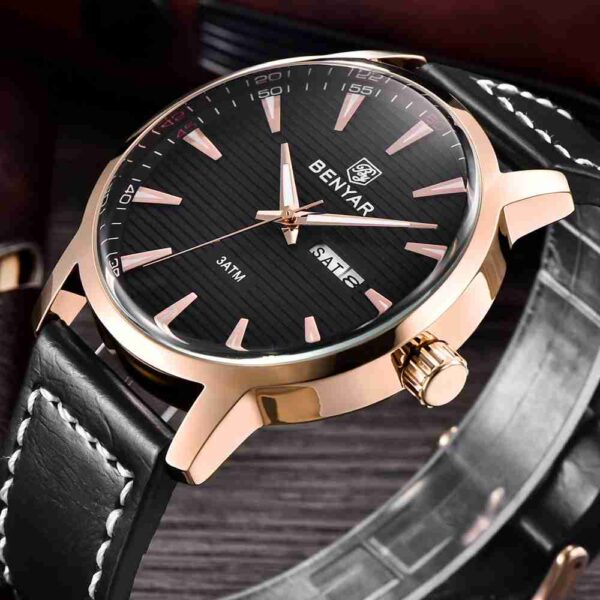 Benyar Black Analog Leather Formal Wrist Watch - Image 4