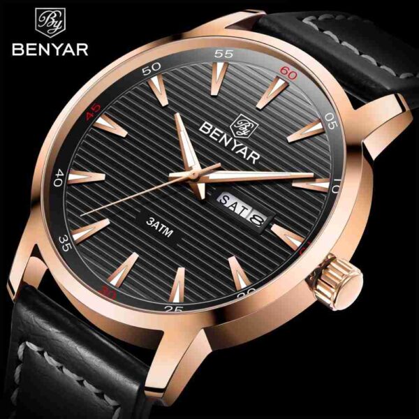 Benyar Black Analog Leather Formal Wrist Watch - Image 2