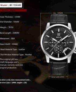 Banyar Black Dial Black Leather Chronograph Wrist Watch - Image 4
