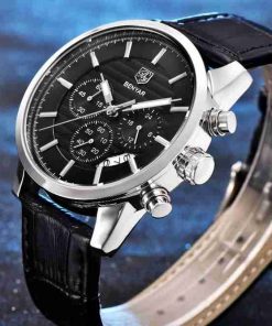Banyar Black Dial Black Leather Chronograph Wrist Watch - Image 5
