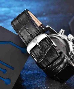 Banyar Black Dial Black Leather Chronograph Wrist Watch - Image 6