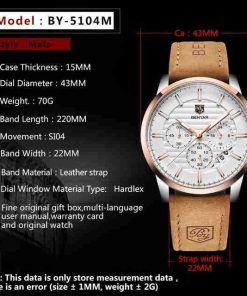 Benyar Camel Leather Stylish Chronograph Wrist Watch - Image 2