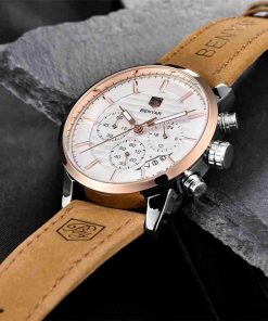 Benyar Camel Leather Stylish Chronograph Wrist Watch - Image 4
