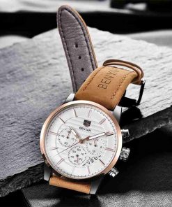 Benyar Camel Leather Stylish Chronograph Wrist Watch - Image 5
