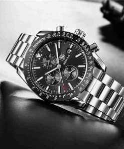 Benyar BY-5140M Black Chronograph Dial Silver Steel Mens Dress Watch - Image 3