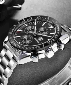 Benyar BY-5140M Black Chronograph Dial Silver Steel Mens Dress Watch - Image 4