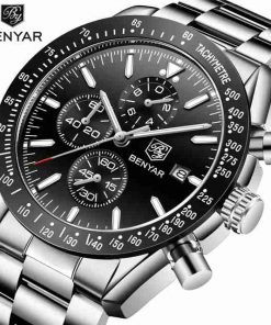 Benyar BY-5140M Black Chronograph Dial Silver Steel Mens Dress Watch - Image 6