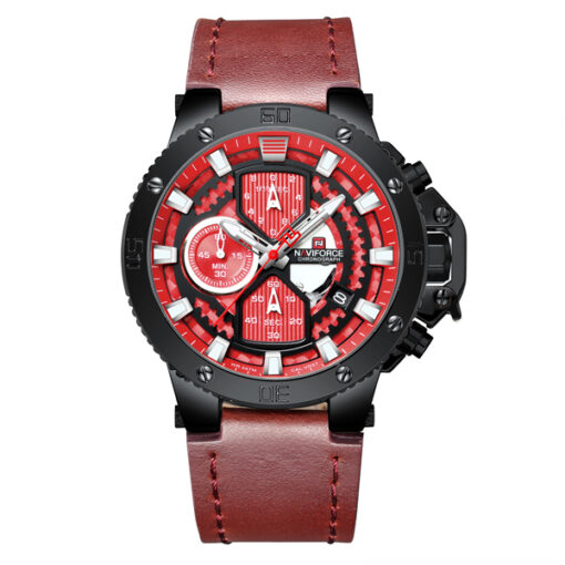 NaviForce 9159M brown leather strap red chronograph dial men's leather strap wrist watch