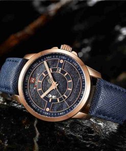 NAVIFORCE Blue Wood Dial Leather Fashion Watch - Image 3