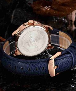 NAVIFORCE Blue Wood Dial Leather Fashion Watch - Image 4