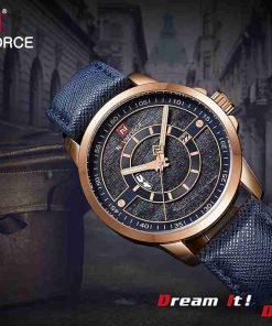 NAVIFORCE Blue Wood Dial Leather Fashion Watch - Image 5