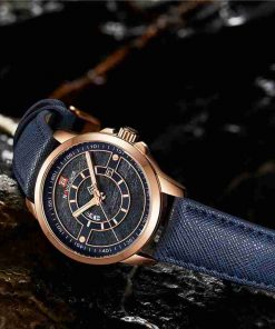 NAVIFORCE Blue Wood Dial Leather Fashion Watch - Image 6