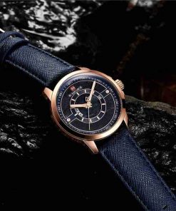 NAVIFORCE Blue Wood Dial Leather Fashion Watch - Image 7