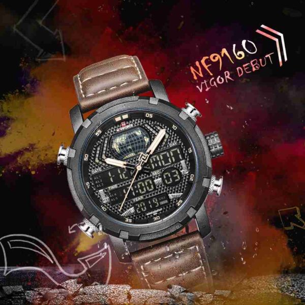 NAVIFORCE Stylish Brown Leather Strap Dual Time Watch - Image 5