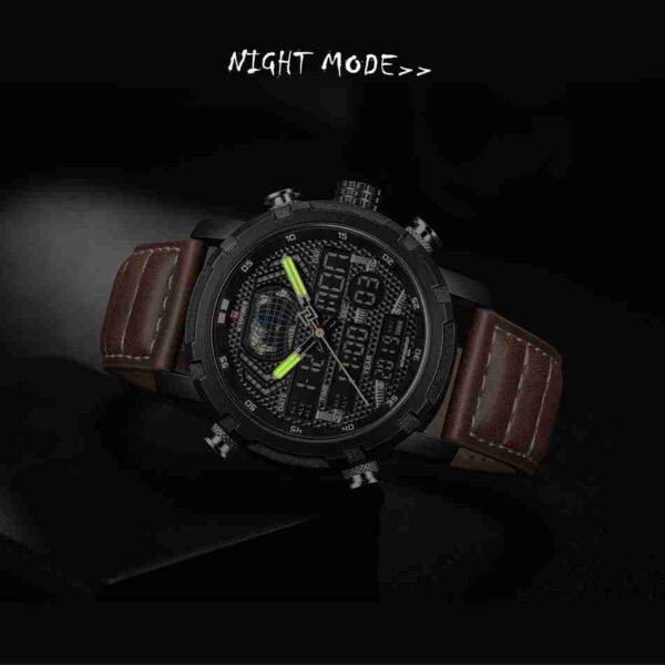 NAVIFORCE Stylish Brown Leather Strap Dual Time Watch - Image 6